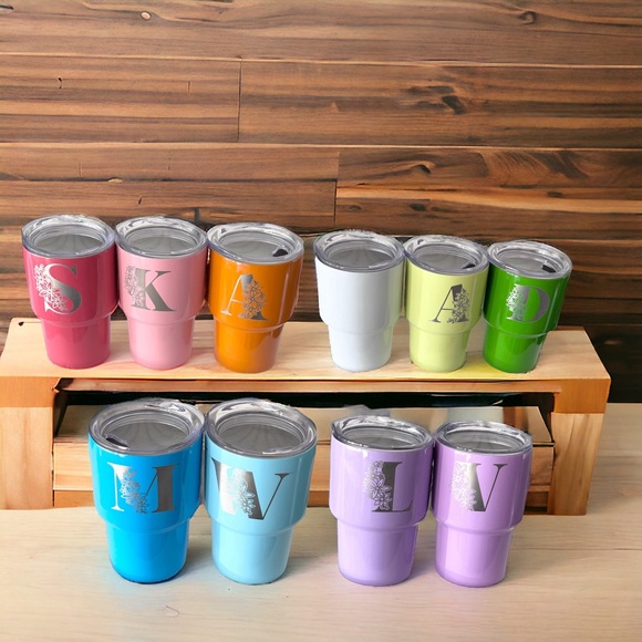 Personalized Floral Letter 2oz Mini Shot Glass Tumbler - Picture 7 of 9